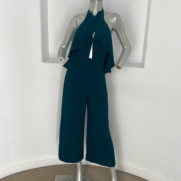 Zara Women Blogger Fave Halter Ruffle Jumpsuit Green  Cropped Legs Size XS NWT - Picture 15 of 15